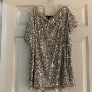 Brand new never worn Champagne colored sequin dress top~ peep hole shoulders